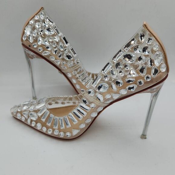 Azalea Wang Bonnie Crystal-Studded Translucent Pumps Heels Women's Size 8.5 New - Picture 4 of 13